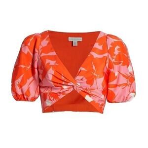 ML Monique Lhuillier Printed Taffeta Crop Top 10